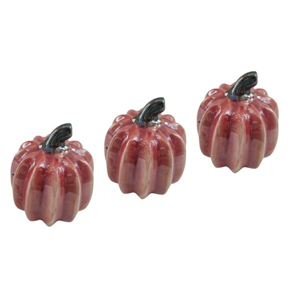 Pearlized Decorative Harvest Red Ceramic Pumpkins Décor Set Of 3 - Picture 1 of 7